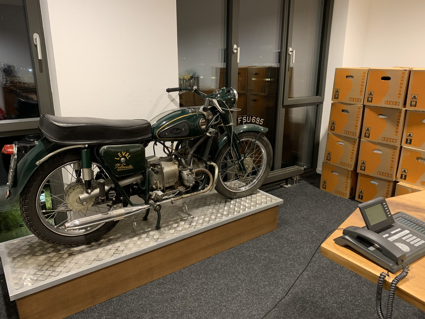 Old motorcycle in Drive's new office