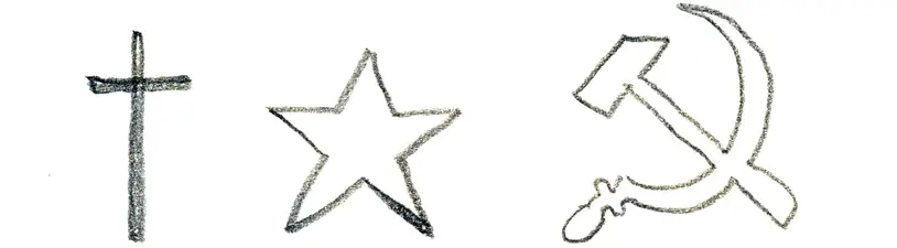 Community Symbole: Kreuz, Stern, Hammer und Sichel