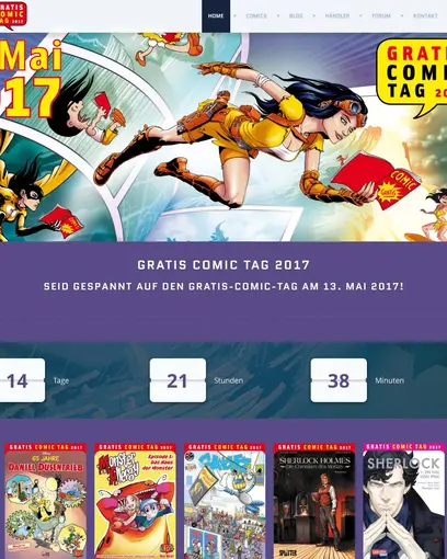 Startseite der Website Gratis Comic Tag 2017