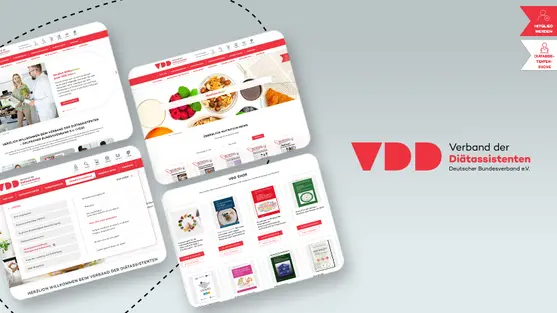 Logo des VDD, daneben diverse Bilder von der Website
