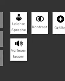 Barrierefreiheit Icons: Leichte Sprache, Kontrast, Größer, Vorlesen lassen