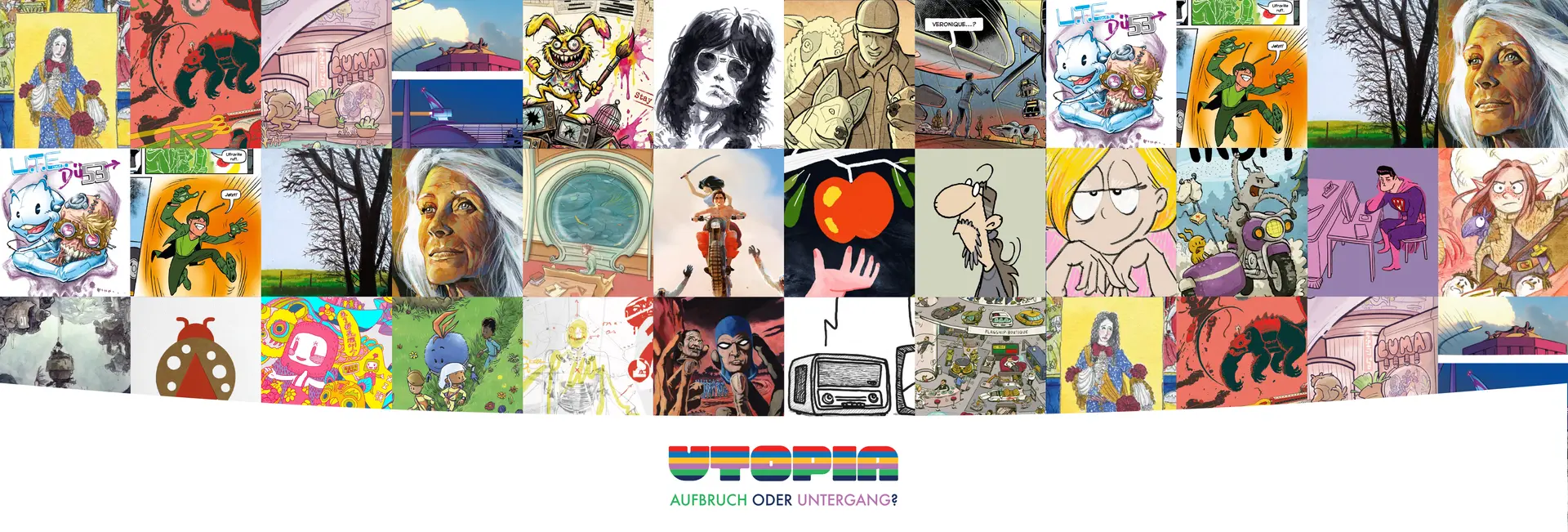 Image from the exhibition “UTOPIA – Breakthrough or Collapse?”, COMIC Artists sharpen our vision, seek new paths, and open up new worlds.