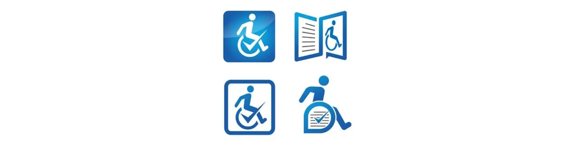 Vier Icons von Mensch in Rollstuhl