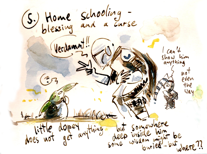 Mando und Grogu mit Text "Home schooling - blessing and a curse"