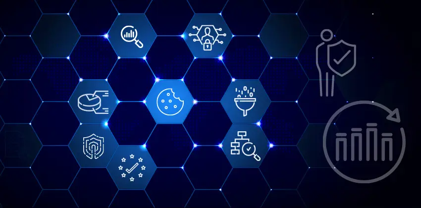 Grafik mit verschiedenen Icons: Cookie, DSGVO, Daten