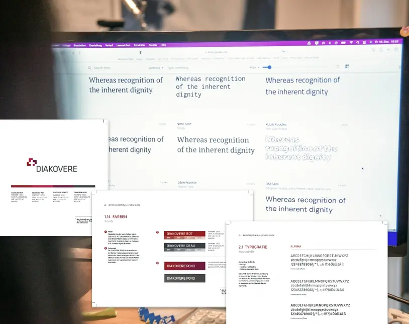 Bild mit Computerbildschirm und Beispielen von der DIAKOVERE-Seite