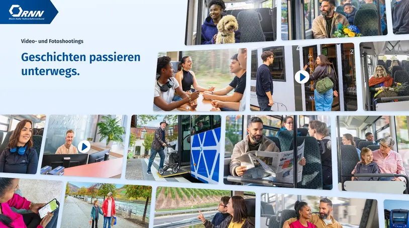 Bildcollage mit Nutzerinnen und Nutzern des RNN, die den persönlichen und regionalen Charakter der Mobilitätsmarke zeigt.