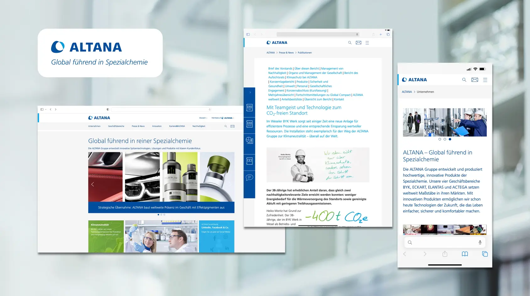 Altana Logo und Website auf drei Bildschirmformaten