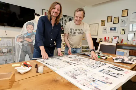 Photo of Andreas Wehrheim and Stephan Probst in exhibition preparation