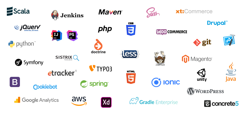 Logos aller Softwares, die wir bei DRIVE nutzen und unterstützen