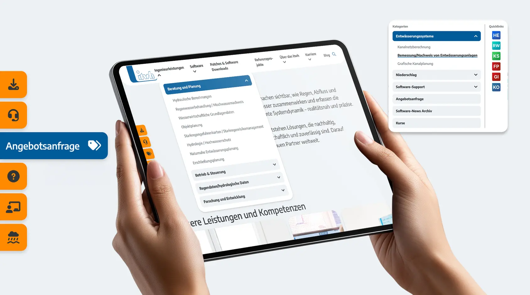 Bild mit Tablet, das die Website des itwh zeigt