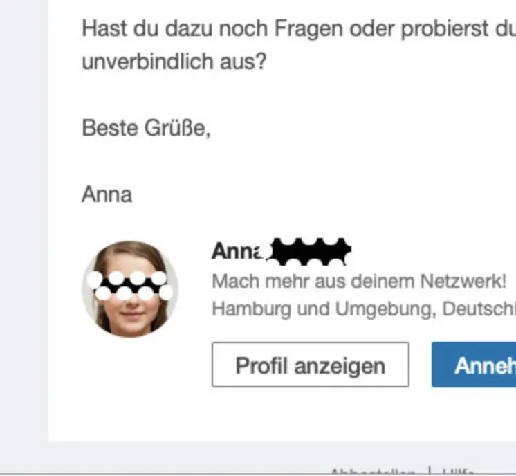 Screenshot von dubioser Nachricht