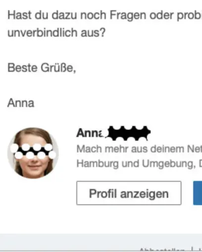 Screenshot von dubioser Nachricht