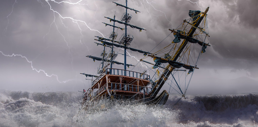 Segelschiff, welches durch einen Sturm fährt