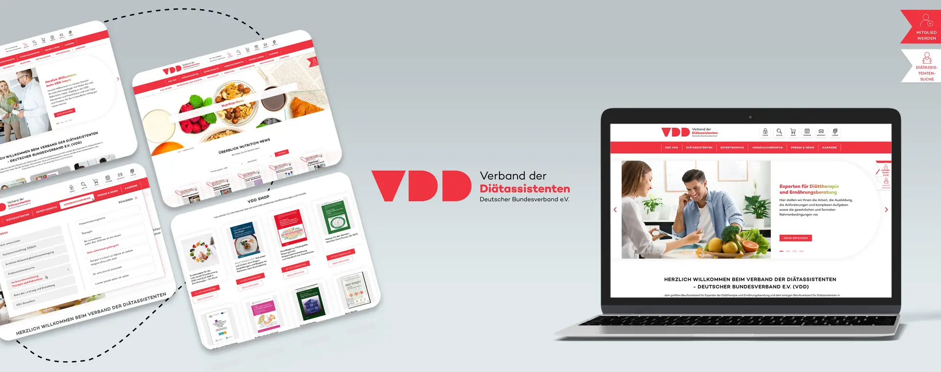 Diverse Einblicke auf die Website zudem Desktop mit Blick auf die Website