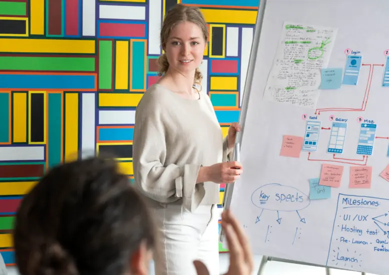 Foto eines Workshops mit Strategie-Notizen am Whiteboard