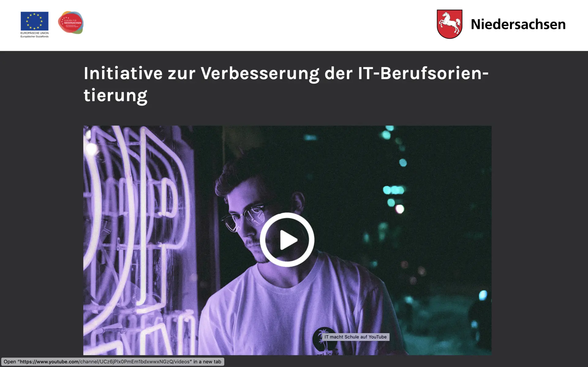 Screenshot Initiative zur Verbesserung der IT-Berufsorientierung