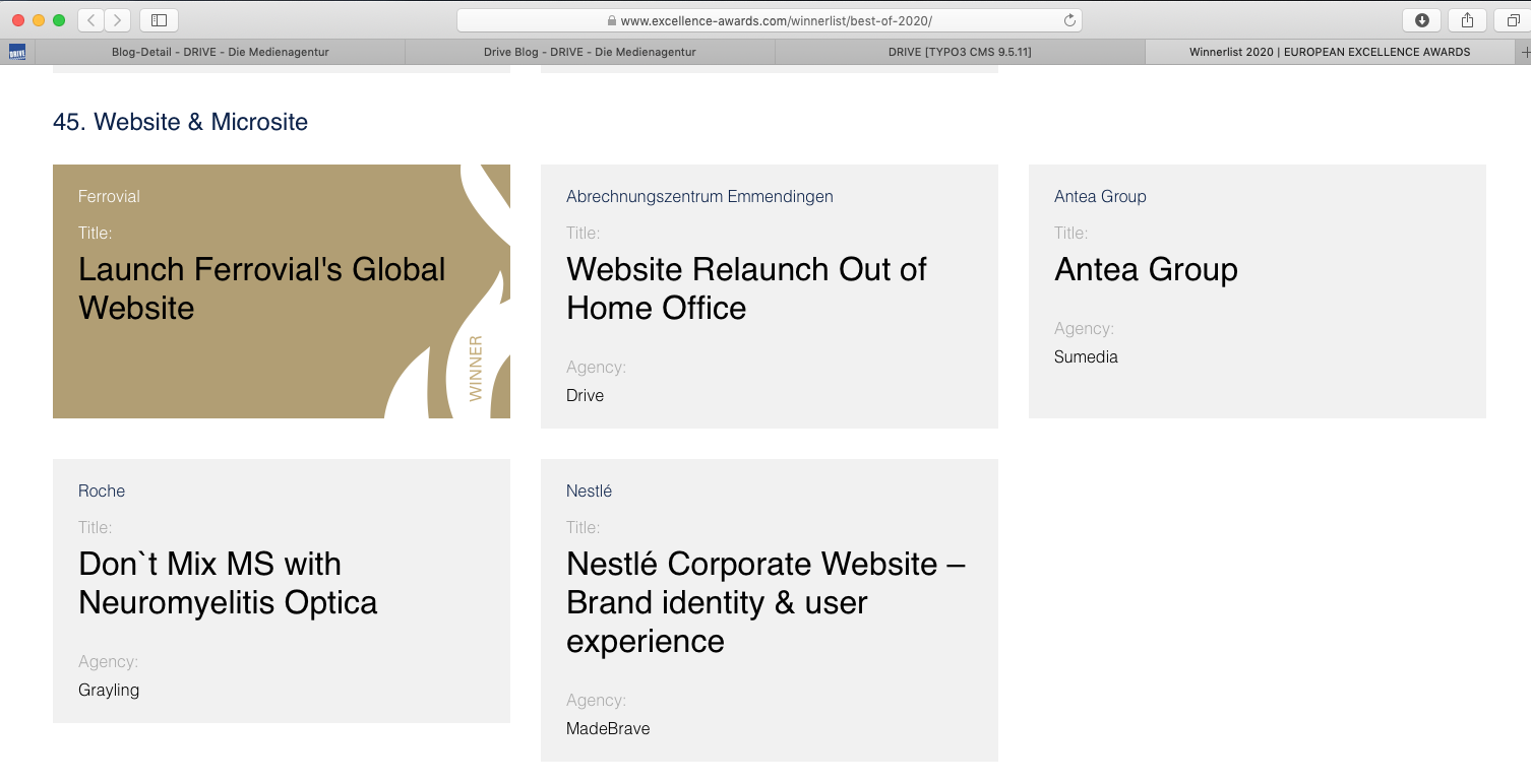 Shortlist European Excellence Awards 2020