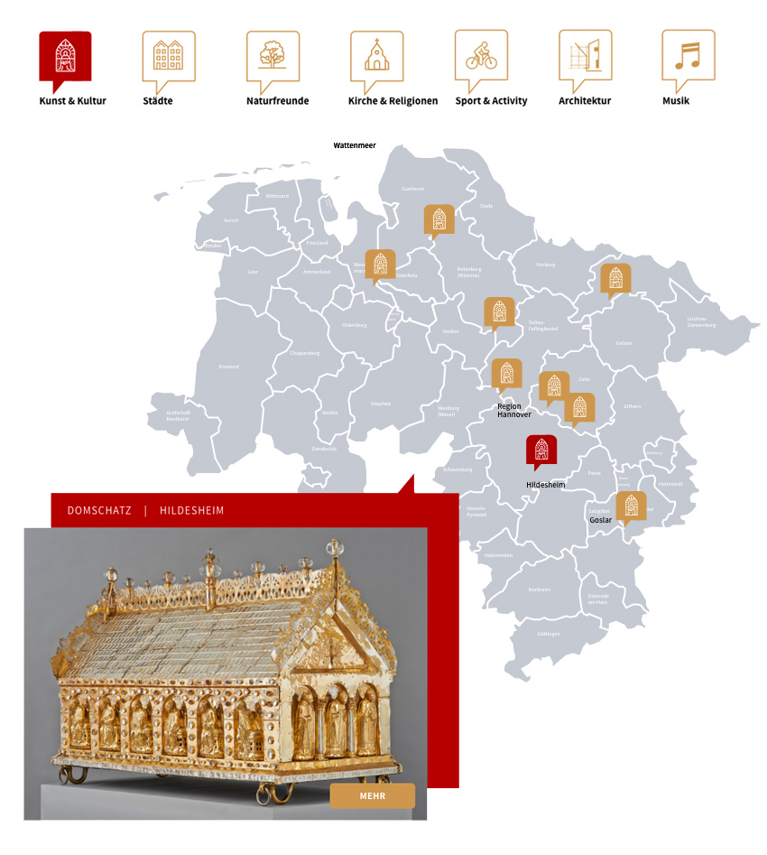 Karte aller UNESCO Welterbestätten in Niedersachsen